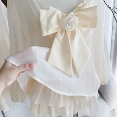 Set voan nude nơ ngực x chân váy tầng