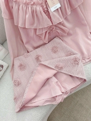 Set áo hồng bèo x chân váy kết hoa