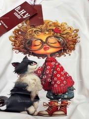 Áo thun cô gái tóc xù mèo