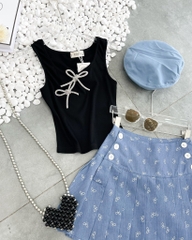 Set áo thun đen nơ chân váy denim  - S eo 64