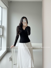 Áo ren ôm body đắp chéo - Đen 1506