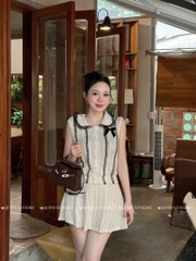 Set áo cổ sen kẹp ren - 545 - Đen