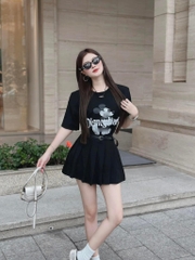 Set áo thun chân váy xếp li in