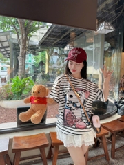 Áo Thun chó kẻ đeo nơ