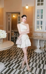 Đầm lụa lệch vai - Đen