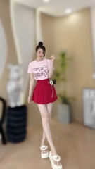 Set áo thun hồng chân váy xếp li - S