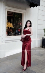 Đầm 2 dây hoa eo xẻ đùi - Đỏ