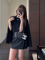 Chân váy chấm bi dáng A - Đen