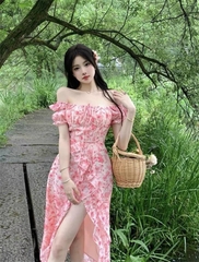 Đầm hoa hồng tà chéo