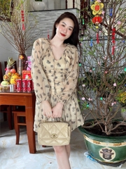 Đầm voan nâu hoa đen - S