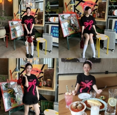 Áo thun nơ thêu nổi