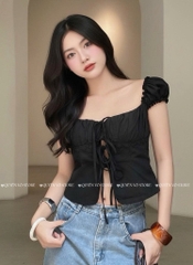 Áo ôm croptop xẻ - ĐEN