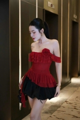 Set áo đỏ 2 dây tua rua chân váy đen