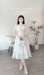 Đầm ren voan tay tiên cổ tròn - Trắng