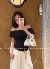 Áo thun trễ vai nhún eo