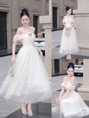 Đầm trễ vai xòe dáng dài