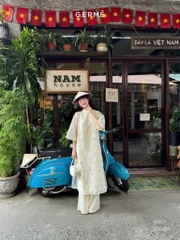 Set áo dài ren hoa trắng tay lỡ