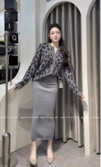 Áo khoác len da beo - Xám