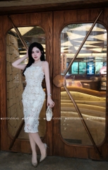 Đầm ôm body ren đính đá - Trắng