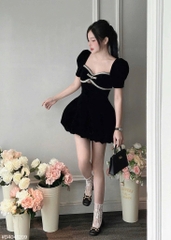 Đầm nhung bồng - Đen