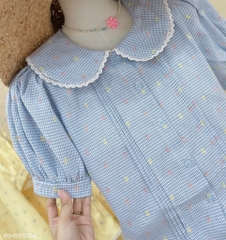 Set hoa nhí cổ sen chân váy - Xanh S