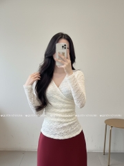 Áo ren ôm body đắp chéo - Kem 1506