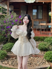 Set áo voan nude 2 dây trễ vai tay loe