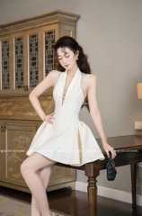 Đầm yếm phối ren lưng - Trắng