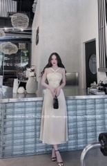 Đầm lụa dây chéo luồn tag
