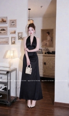 Đầm lụa cổ yếm - Đen