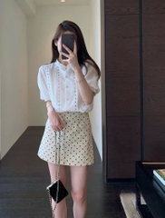 Chân váy chấm bi dáng A - Kem