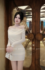 Đầm ôm body phối ren viền - Trắng