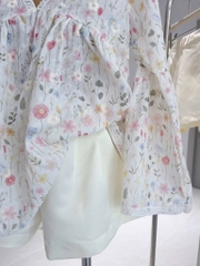 Set Babydoll hoa cổ V tay loe
