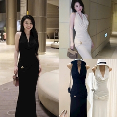 Đầm ôm body maxi thun ánh kim cổ đỗ trước