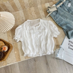 Áo sơ mi ren thắt eo