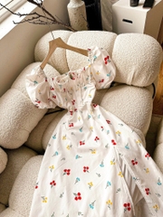 Đầm midi nude in hoa