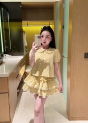 Set hoa nhí cổ sen chân váy - Xanh S