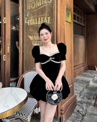 Đầm nhung bồng - Đen