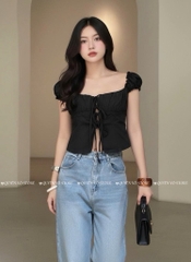 Áo ôm croptop xẻ - ĐEN