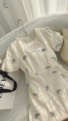 Đầm midi nude nền hoa cổ tròn - Freesize dưới 55kg