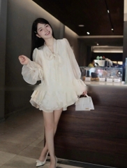 Set áo voan tơ nude td loe nơ cổ