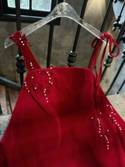Đầm Babydoll nhung 2 dây đính ngọc