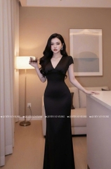 Đầm lụa cổ V - ĐEN