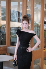 Đầm ôm body ren trễ vai - Đen