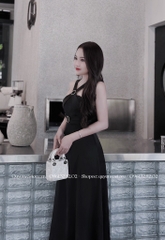 Đầm lụa dây chéo luồn tag