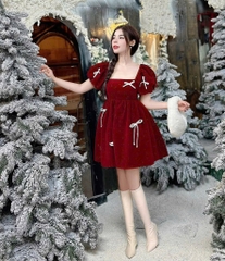 Đầm Babydoll nhung đỏ kim sa