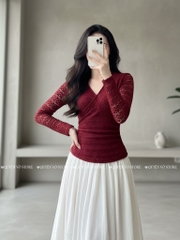 Áo ren ôm body đắp chéo - Đỏ 1506