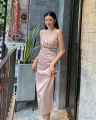 Đầm lụa 2 dây hồng