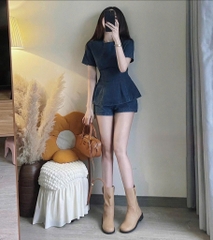 Set jean áo peplum quần short