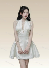 Đầm yếm phối ren lưng - Trắng